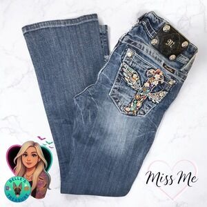 Miss Me Women's 28 Boot Jeans Embellished Cross Pockets western Style 28x29 Y2K